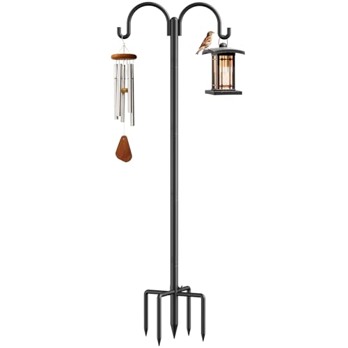 Relx Bird Feeder Pole - Adjustable Double Shepherds Hooks for Bird Feeder with 5 Prong Base - 76 Inch Heavy Duty Shepherds Hooks for Outdoor,Hanging