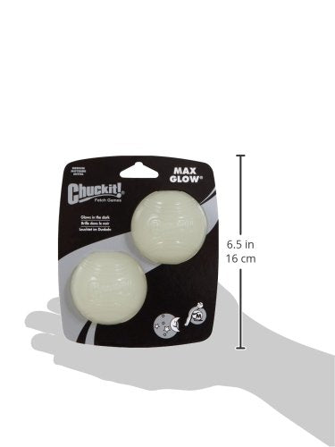Chuckit! Glow in the Dark Bouncy Balls - Ball for Dogs, Chuckit Dog Toy, Max Glow Balls - Medium, 2.5 Inch Pack of 2