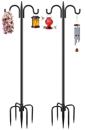 Gtongoko Double Shepherds Hook for Outdoor, 2 Pack 92 Inch Heavy Duty Bird Feeder Pole 3/4 Inch Thick Garden Hooks for Hanging Hummingbird Feeder