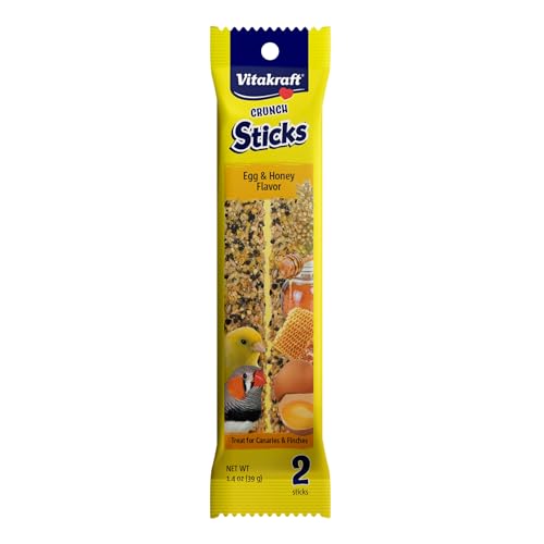 Vitakraft Crunch Sticks Parakeet Treats Egg and Honey Flavor 2 Pack - Long Lasting Seed Stick with Natural Wood Center Clip Holder and Nutritious