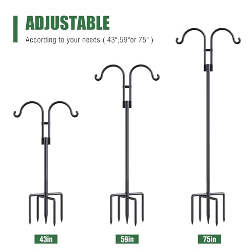 Relx Bird Feeder Pole - Adjustable Double Shepherds Hooks for Bird Feeder with 5 Prong Base - 76 Inch Heavy Duty Shepherds Hooks for Outdoor,Hanging