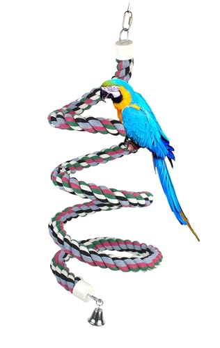 94.4inch Length Colorful Cotton Bendable Rope Perch Swing Bird Chew Toys  Parrots Cage Toys with Bell Swing Climbing Standing Bungee Bird Toys for