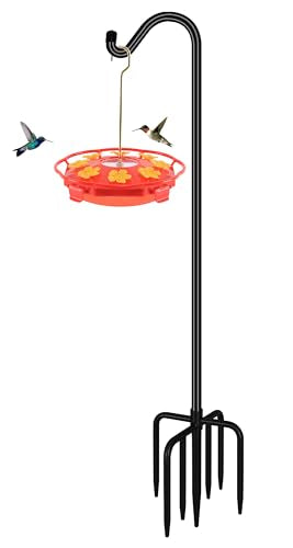 FEED GARDEN 76'' Bird Feeder Pole, Heavy Duty Shepherds Hooks for Outdoor with 7-Prong Base, Adjustable Shepherds Hook for Hummingbird Feeder