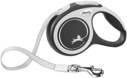 FLEXI® New Comfort Tape Retractable Dog Leash for Large Dogs Upto 110 lbs. – 26 ft., Nylon, Grey/Black| Tangle Free Pet Walking Leash with One-Handed