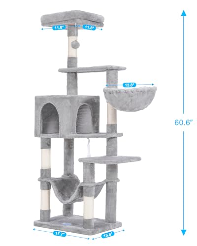 Hey-brother Cat Tree with Large Hammock, Multi-Level Cat Tower for Indoor Cats, Cat Condo with Sisal-Covered Scratching Posts and Top Perch, Light