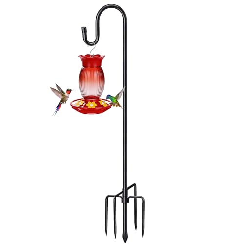 COCONUT 62" Shepherds Hooks for Outdoor, Bird Feeder Pole with 5 Prong Base, Adjustable Height Shepherds Hook for Hummingbird Feeder, Bird Feeder