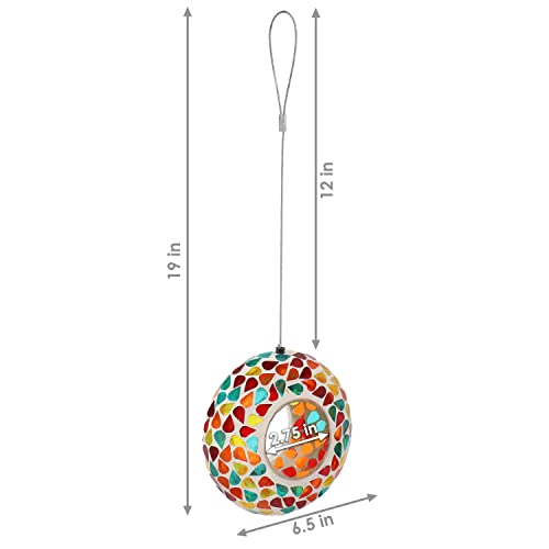 Sunnydaze 6-Inch Glass Mosaic Hanging Bird Feeder for Outdoors - Fly-Through Glass Bird Feeder for Cardinals, Jays, Finches and More - Confetti Mosaic