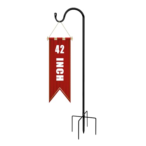 Shepherds Hooks for Outdoor 42 Inch Garden Bird Feeder Pole with 5 Prongs Base Adjustable for Hanging Flower Basket Plant Pot Solar Lantern Light