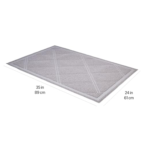 Basics Less-Mess Litter Trapping Cat Litter Box Mat, Soft on Kitty Paws, Waterproof, Scatter Control, 24" x 35", Grey