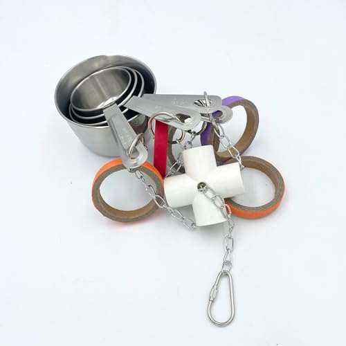 Durable Bird Parrots Pots and Bagel Toys, Pullable Stainless Steel Cup and Cardboard Ring Toys for s Mini Macaws African Greys Cockatoos Eclectus