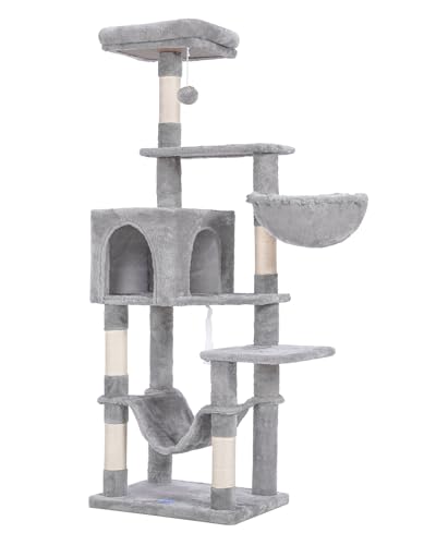 Hey-brother Cat Tree with Large Hammock, Multi-Level Cat Tower for Indoor Cats, Cat Condo with Sisal-Covered Scratching Posts and Top Perch, Light