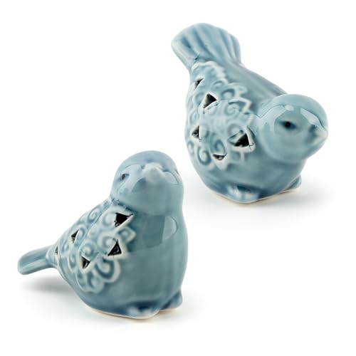 Pair of Blue Bird for Home Decor, Farmhouse Ceramic Bird Statue Sculpture Birds Ornaments, Small Decor for Shelves Entryway TV Stand Bookcase, Garden