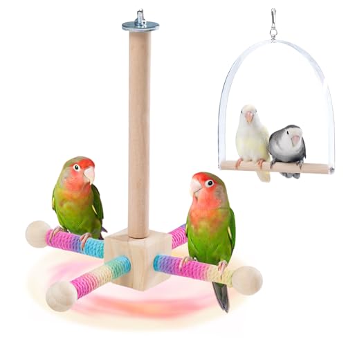 9" Hanging Bird Perch Toy for Cage, 360° Silent Free-Spin, Wooden Bird Cage Accessories, Relieve Boredom Anxiety, for Parrots, Parakeets, Cockatiels