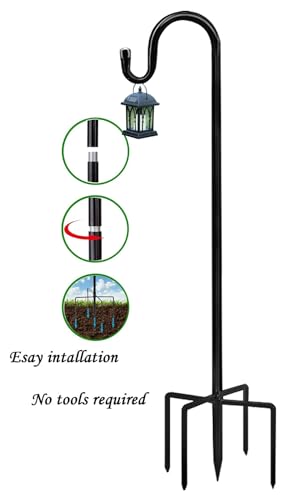Bird Feeders Pole,Shepherds Hooks for Outdoor 1 Pack 48 Inch Bird Feeders for Outdoors with 5 Prongs Base Hanging Planters for Outdoor