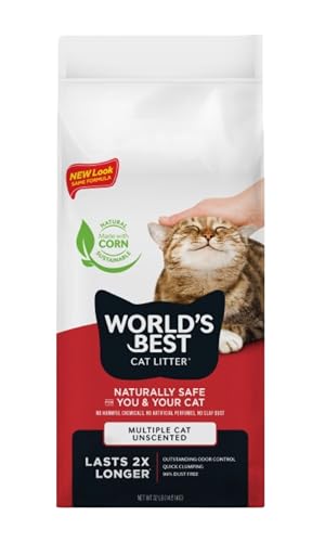 WORLD'S BEST CAT LITTER Multiple Cat Unscented, 32-Pounds - Natural Ingredients, Quick Clumping, Flushable, 99% Dust Free & Made in USA