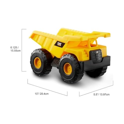 CAT Construction Toys, Construction Fleet 10" Dump Truck Toy - Heavy‑Duty Plastic, Working Tilting Bed & Free‑Rolling Wheels, Indoor/Outdoor Sandbox