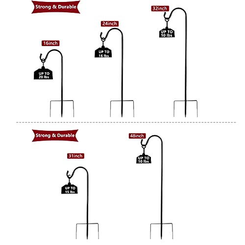 EXCMARK Shepherd Hook Adjustable Height 32/24/16’’ 1/2 inch Thick Use at Weddings, Hanging Solar Lights, Lanterns, Bird Feeders, Metal Hanger Hook