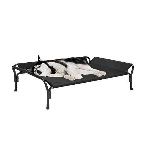 Veehoo Cooling Elevated Dog Bed, Raised Pet Cot with Guardrail & Slope Headrest, Durable & Breathable Teslin Mesh, Non-Slip Feet, Washable Dog Sofa