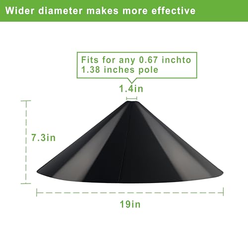 Squirrel Baffle for Bird Feeder Pole - 19 Inch for Shepherd’s Hook, Squirrel Proof Cone (1 Pack, Black)