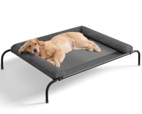 WESTERN HOME Cooling Elevated Dog Bed for Large Dogs, Portable Indoor & Outdoor Raised Dog Bed with Breathable Mesh, Chew Proof Pet Hammock Cots with Removable and Waterproof Bolsters
