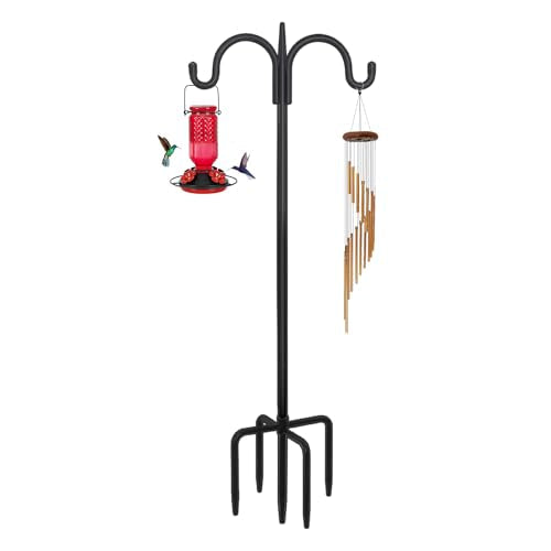 FEED GARDEN Heavy Duty Shepherds Hook 76" Double Hooks Adjustable (44/60/76") - Alloy Steel 5-Prong Base, 17lb Capacity - Easy Assembly Bird Feeder