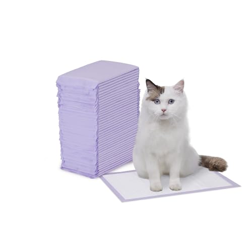 Basics Cat Litter Pee Pads, Odor Control with Fresh Scent, Super Absorbent, Disposable, Universal Fit Litter Box, Purple and White, 40 Count