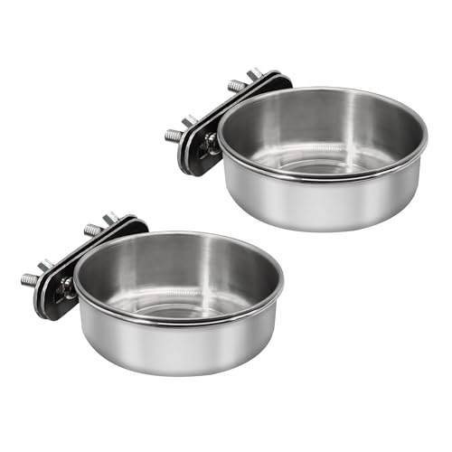 2 Pcs Small Bird Feeding Dish Cups,Parrot Food Bowl Cage with Clamp Holder Stainless Steel,Birdcage Coop Water Feeder for Cockatiel Parakeet Macaw