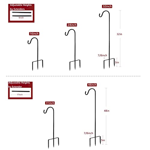 EXCMARK Shepherd Hook Adjustable Height 32/24/16’’ 1/2 inch Thick Use at Weddings, Hanging Solar Lights, Lanterns, Bird Feeders, Metal Hanger Hook