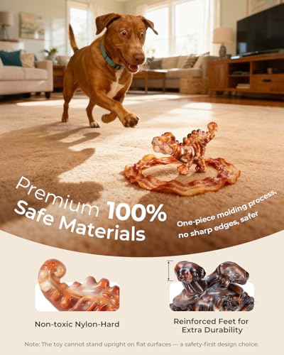 2 Pack Indestructible Dog Chew Toys for Aggressive Chewers: Ultra-Dense Nylon, Bacon Flavor Chew Bones, Heavy Duty Tough Toys for Large Dogs 20-90