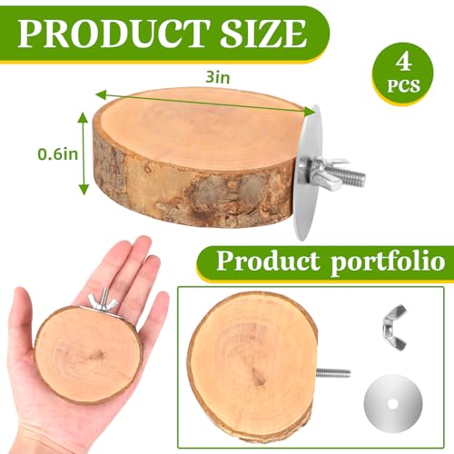 4PCS Natural Wood Round Bird Perch Platform for Cage - Parrot Perch Stand for Conures, Cockatiels, Budgies, Lovebirds, Parrotlets, Small Bird Cage