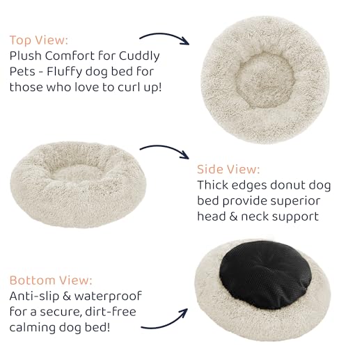 Donut Dog Bed - Premium Comfort for Anxiety Relief - Fluffy & Calming Design with Ultra-Plush Support | Cozy Round Dog Bed with Super Soft Circle Style (Cream, Small)