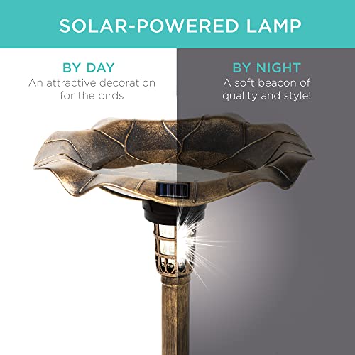 Best Choice Products Outdoor Solar Lighted Pedestal Bird Bath Fountain Decoration w/Planter, Integrated Panel, Scroll Accents for Lawn, Garden