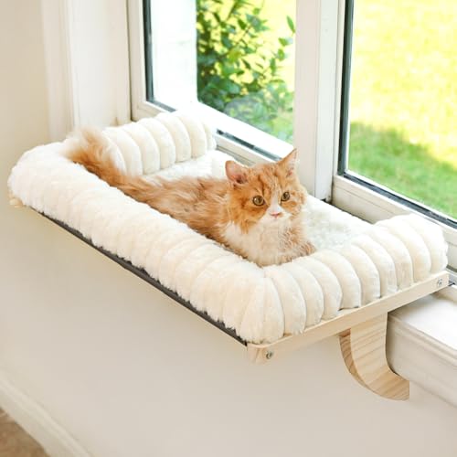 Cloud-Soft Cat Window Sill Perch with Zipper Designed Cushioned Bed, Supportive Cat Window Seat with Premium Solid Wood & Sturdy Metal Frame, Pet