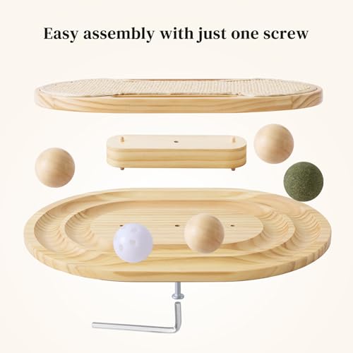 ZOMISIA Cat Scratcher with Ball Track Toy, Sisal Scratch Pad for Indoor Adult Cats, Wooden Interactive Cat Puzzle Toys for Kitten Mental Stimulation