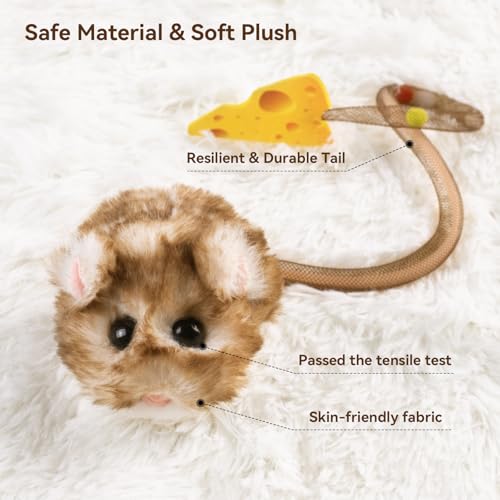 Migipaws Interactive MigiMouse Cat Toy 360° Rolling & Spin with Mesh Plastic Tail for Indoor Cats Smart Motion Sensor, Realistic Squeak, Rechargeable
