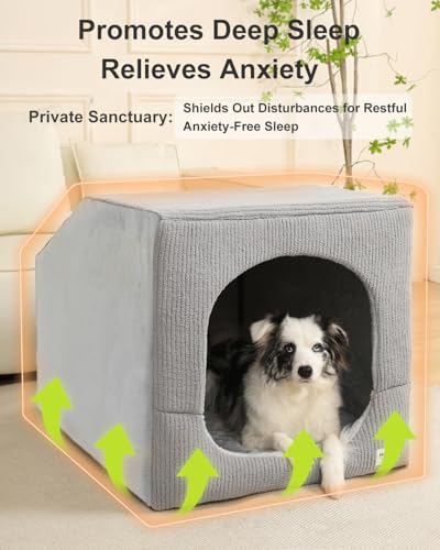 Hovicaed Indoor Dog House for Extra Large Medium Small Sized Dogs - Dog Tent with Washable Removable Cover, Pet Orthopedic Dog Cave Bed Egg-Crate