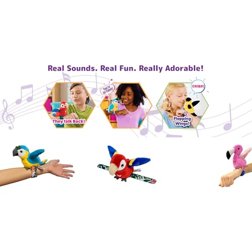 Birds 2 Pack - Oriole & Red Parrot - Slap Bracelet Interactive Plush Toy Birds, They Chat-Sing-Mimic Each Other, Flap Wings, Kids 3+