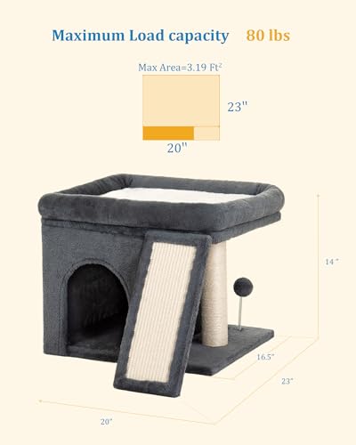 Aechonow Cat Tree for Large Cats, 14Inch Cat Tree Tower with Scratching Post, 20x16.5Inch Perch Bed for Adult Senior Cats, Removable Washable Mat