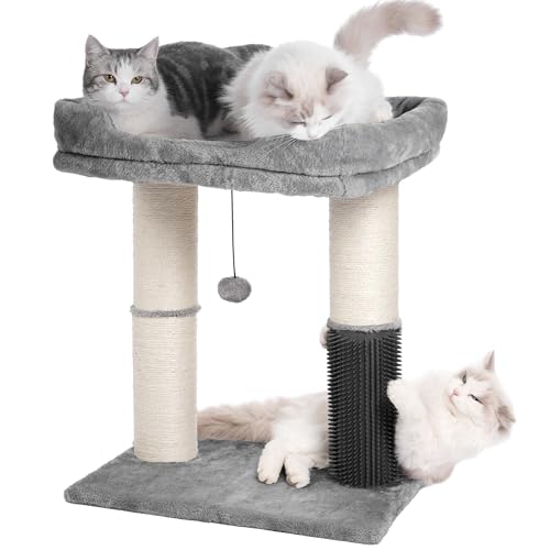Cat Tree Tower for Large Cats Cat Scratching Post with 20x15.7”Wide Top Bed, Self Groomer, Thick Scratch Post [Dia=4.5”] and Danging Ball Great for