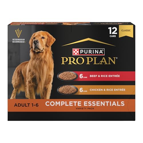 Purina Pro Plan Complete Essentials Wet Dog Food Chicken and Rice Entree and Beef and Rice Entree Variety Pack - (Pack of 12) 13 oz. Cans