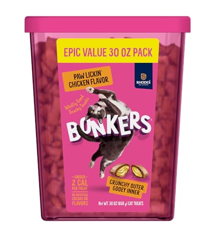 Bonkers Bites Paw Lickin Grain-Free Chicken Crunchy Cat Treats, 30 oz tub