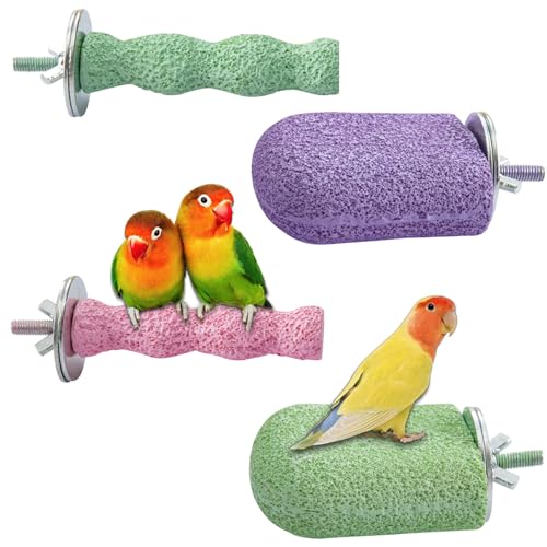 4PCS Bird Beak Grinding Stone,Cage Accessories for Parakeets,Bird Parrot Cage Perch, Stand Platform Foot Claws Trimmer Chewing Toys for Budgies