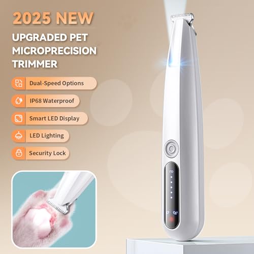 2026 New Pet Precision Trimmer, Dog Paw Trimmer with LED Light, Low Noise, IP68 Waterproof, Dual-Speed Motor, Suit for Trimming Paw, Ear, Face, Butt