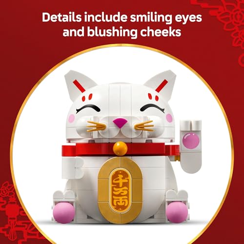LEGO Lucky Cat Building Toy for Girls & Boys - Smiling Cat W/Waving Paw Function for Kids, Ages 9+ - Home Decor for Spring Festival & Chinese New