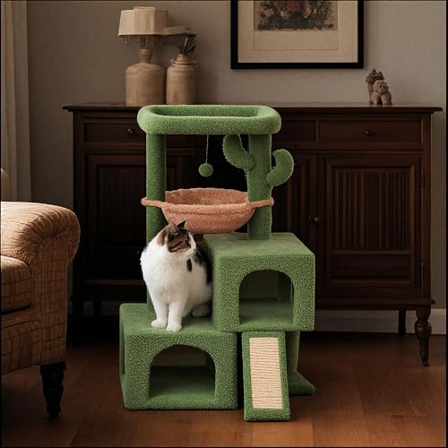 AIWIKIDE 37.4" Cactus Cat Tree Tower with Twin Cat Condos for Indoor Cats, All-in-One Activity Center with Cat Scratching Post Cozy Sleeping Perch