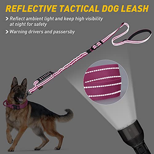 AUBELL Tactical Dog Leash Heavy Duty,4-6ft Reflective Strong No Pull Bungee Leash for Medium Large Dogs with Comfortable Padded Double Handle,Car