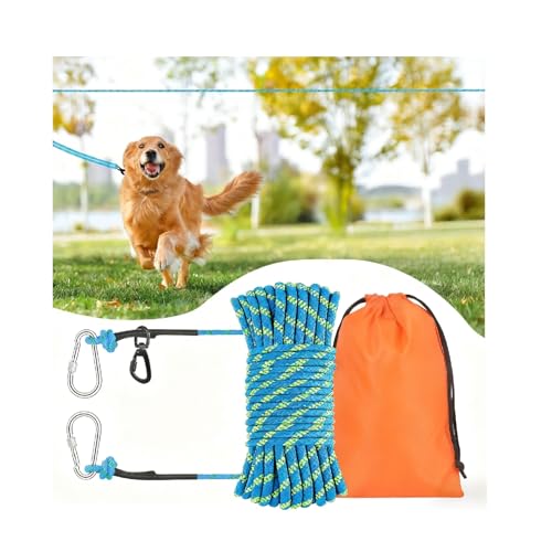 50ft Dog Tie Out Cable, Dog Leash, Long Leash for Dogs Outside, Lead for Camping, Tether for Yard, Line (Blue)