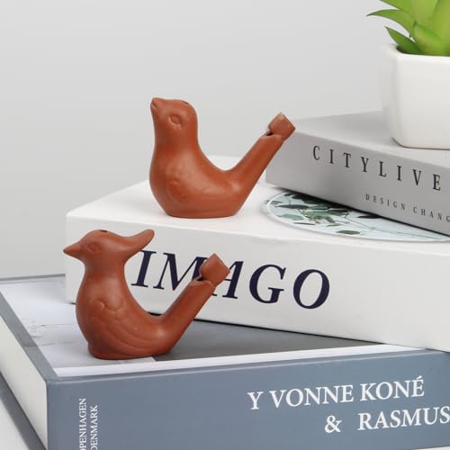 2Pcs Bird Water Whistles, Funny Ceramic Water Whistles, Warbler BirdWhistles Noise Makers, Purple Clay Pottery Waterfowl Whistle for Birthday Favors