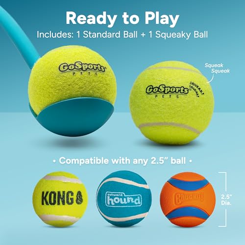 GoSports Pets 24 Inch Dog Ball Launcher - Ergonomic Tennis Ball Thrower for Dogs 20+ lbs - Includes Tosser and (2) 2.5 Inch Balls for Fetch