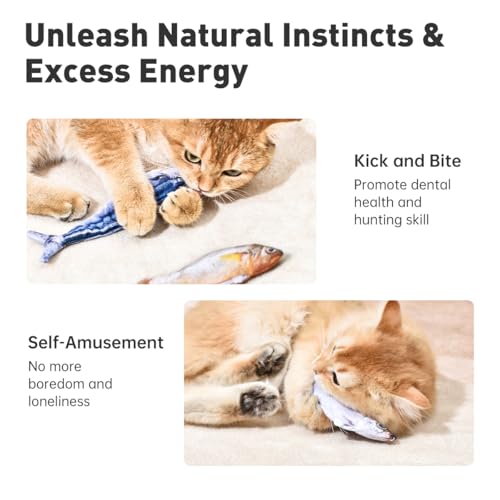 Petgravity Bite-Sized Realistic Flopping Fish Cat Toys, 3 Pack, Interactive Cat Toys for All Breeds, Tap-Activated 3 Flapping Mode